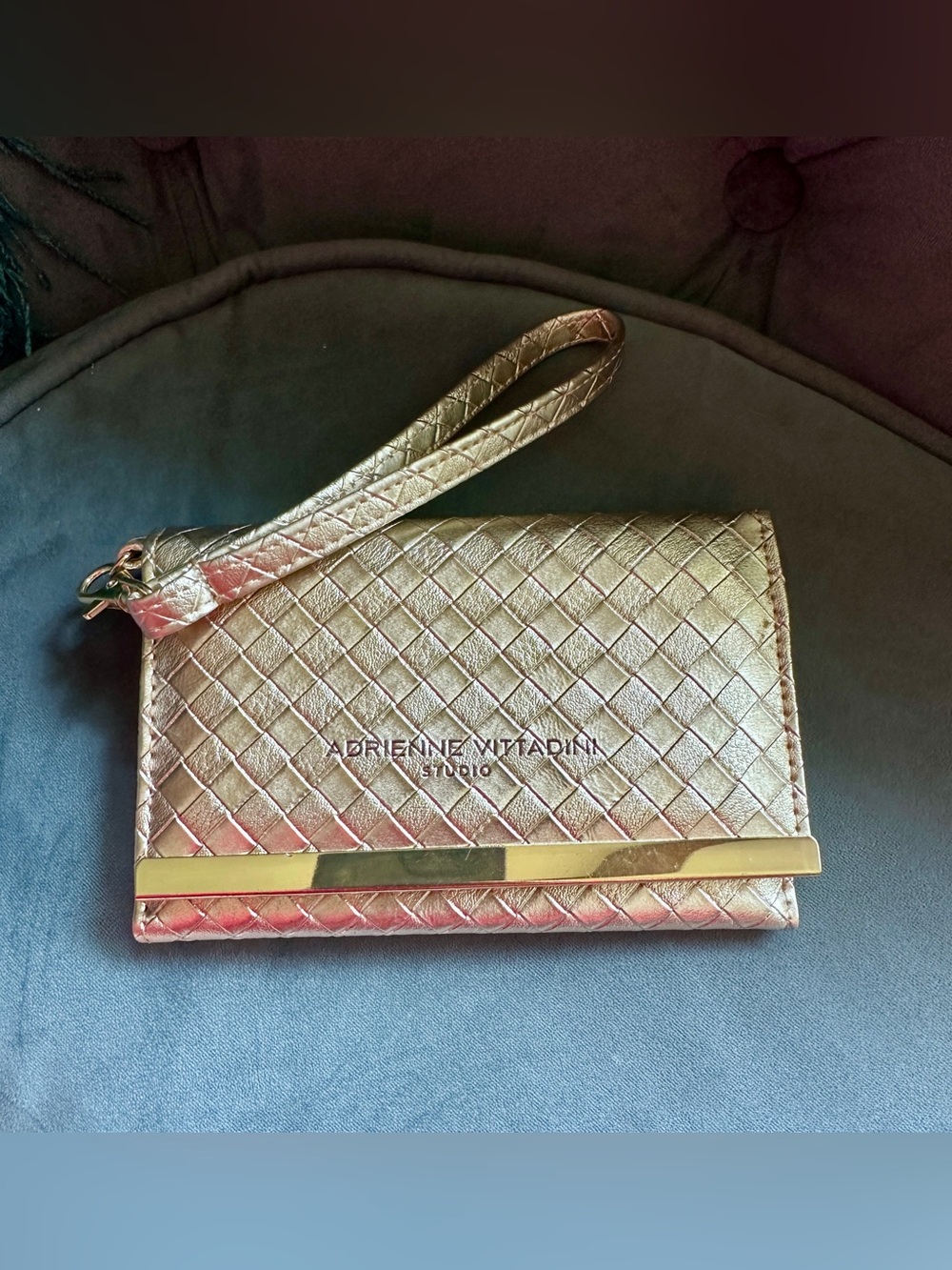 Adrienne Vittadini Metallic Gold Wristlet/Phone Clutch